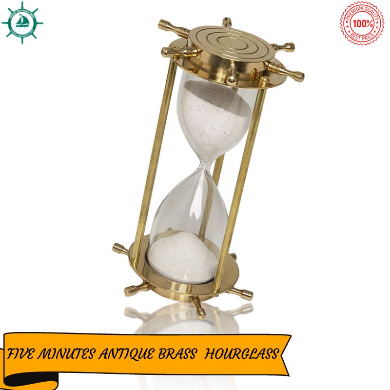 4-6 Minute Hourglass Sand Timer Clock with Sparkling White Sand 6 Inches Brass Vintage Antique Style Nautical Collectors Gift Decorative Souvenir Unique Creative Gifts for Home Office Study Desk