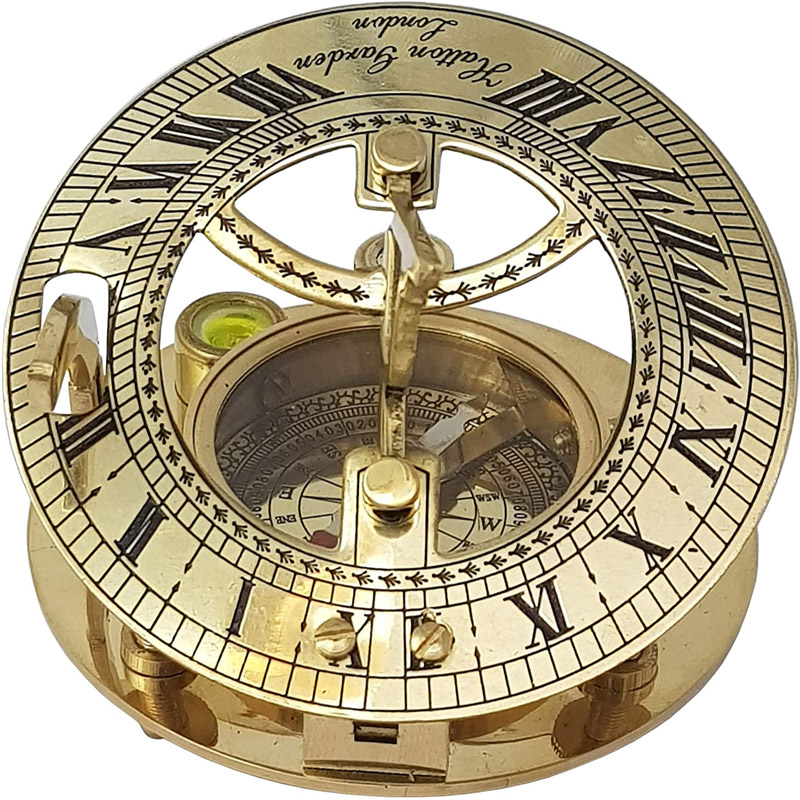 Sundial Compass with Intricate Detailing Comes in an Exquisite Top Grain Leather Case - Premium Sundial Compass