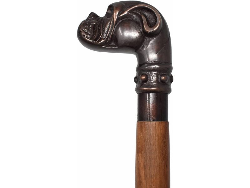 Antique Dog Head Handle Walking Cane – Vintage Style Brass Handle Wooden Stick for Men & Women, 37 Inch Foldable Walking Stick, Collectible Gentleman’s Cane Gift Décor Accessory