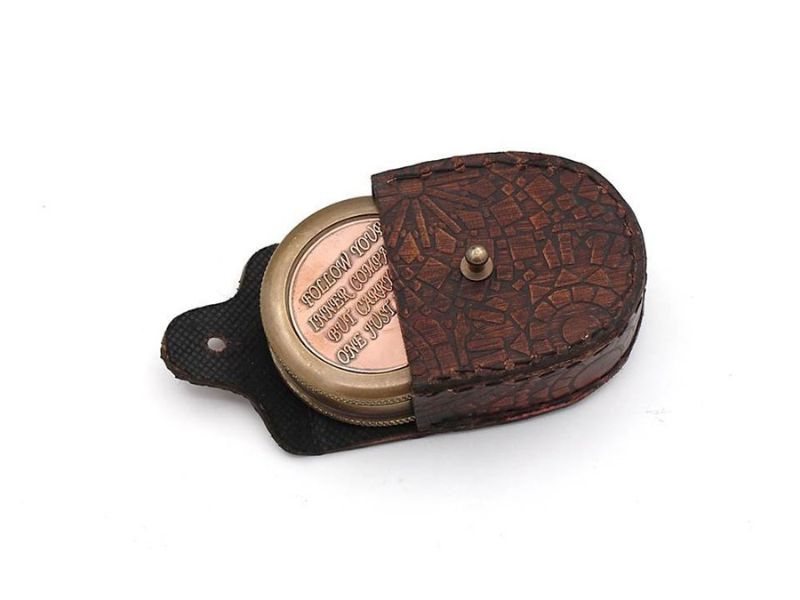 Follow Your Inner Compass But Carry This One Just in Case – Engraved Solid Brass Pocket Compass with Leather Case | Inspirational Quote Compass Gift for Graduation, Birthday, Travel, Men & Women