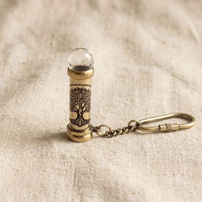 Tree of Life Brass Teleidoscope Keychain, Handmade Optical Instrument, Boho Keyring