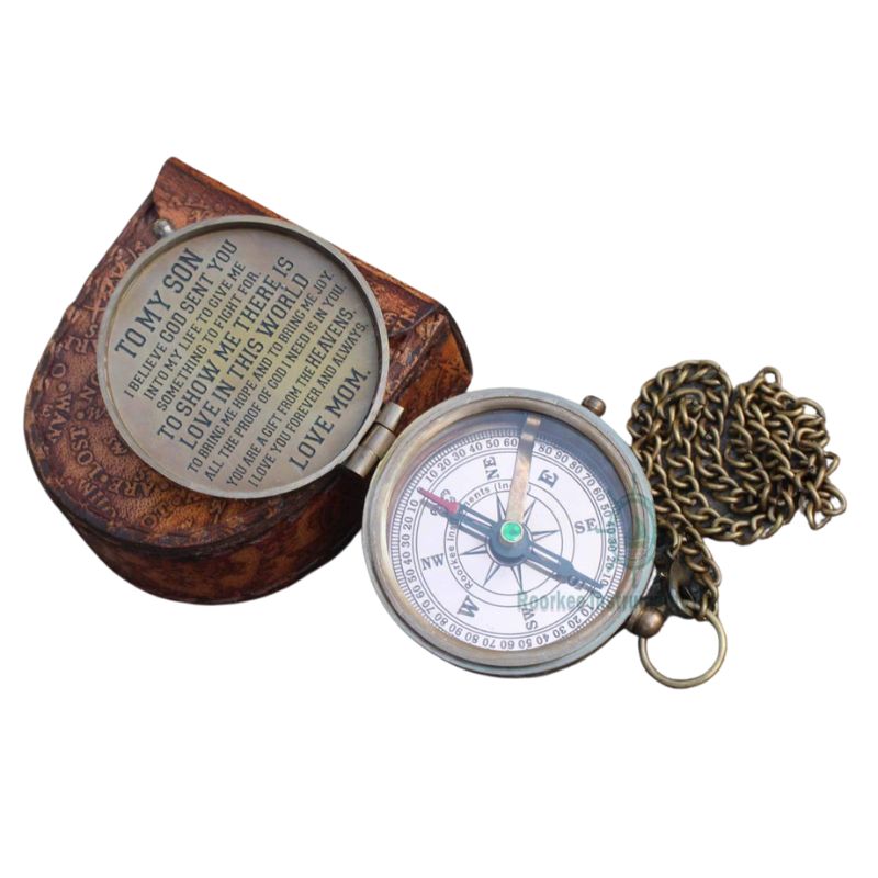 Pocket Brass Compass, Nautical Navy Compass for Camping, Travelling, Hiking, Boating, Gift Compass for Graduation, Wedding, Birthday, Anniversary, Mom to Son/Grandson with Imprinted Leather Case
