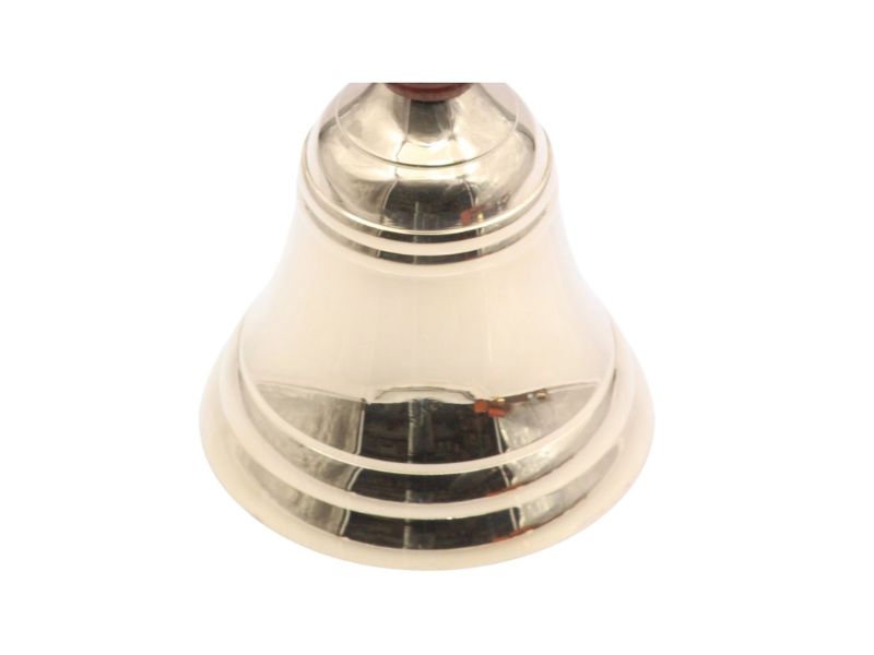 Large & Heavy Loud Gold Hand Bell for Weddings, Christmas & School – Solid Polished Brass Hand Call Bell with Wooden Handle – Vintage Service, Reception & Ceremony Bell – Handmade Brass Décor