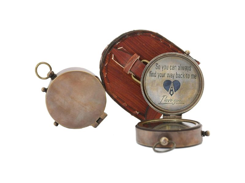 Engraved Brass Compass with “So You Can Always Find Your Way Back to Me” Quote | I Love You Compass in Wooden Box | Romantic Anniversary Gift for Husband, Boyfriend, Wife, Girlfriend, Traveler