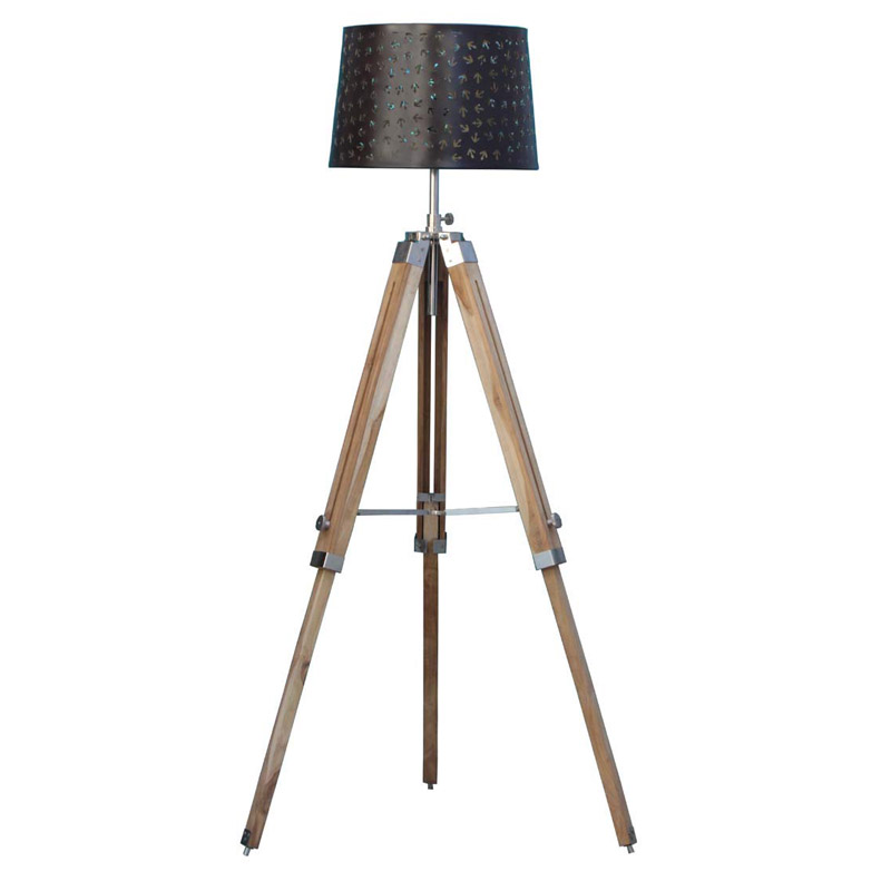 Metal Shade Wood Tripod Floor Lamp Home Decor Lamp with Shade & Bulb