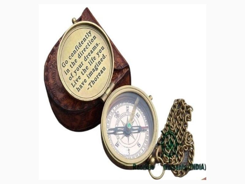 “You Are My Sunshine Brass Compass with Leather Case – Engraved Thoreau Quote Inside Lid – Inspirational Gift for Son, Grandson, Daughter – Graduation, Birthday, Christmas Keepsake