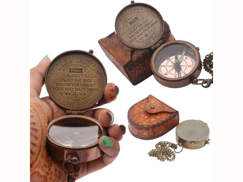 To My Daughter Compass from Dad – Engraved Brass Compass with Leather Case – Vintage Nautical Gift for Daughter – Inspirational Quote “Enjoy the Ride & Find Your Way Back Home” – Graduation Gift