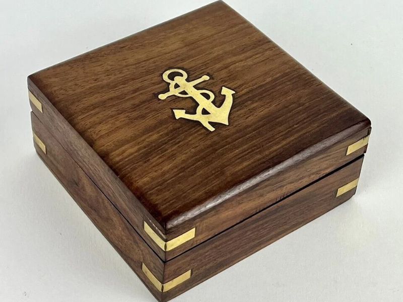 So You Can Always Find Your Way Back Home Brass Compass with Wooden Box – Vintage Nautical Gift for Husband, Boyfriend, Son, Graduation, Adventure Keepsake Compass