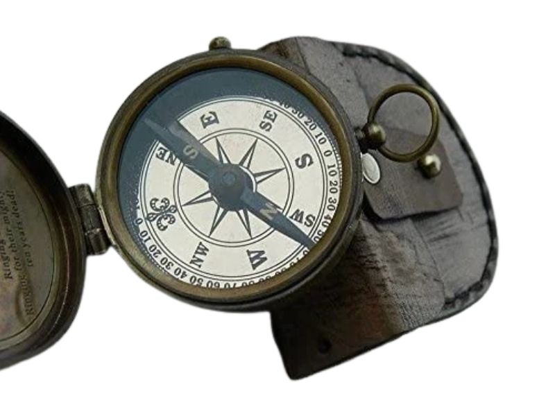 Vintage Victorian Brass Pocket Compass 1875 with Handmade Leather Case | Antique Maritime Navigation Compass | Collectible Gift for Men, Travelers & Home Office Decor