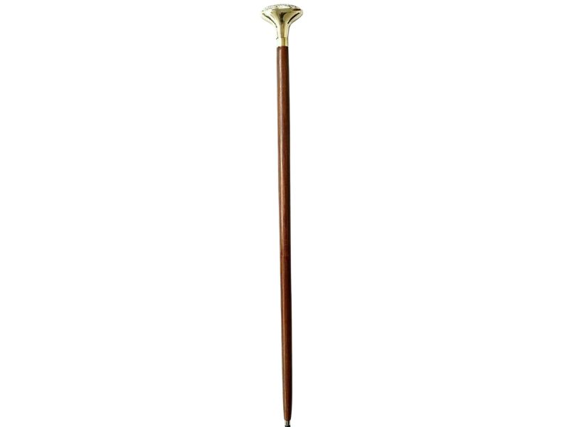 Vintage Brass Embossed Walking Cane – Decorative Floral Round Head Brass Handle with Solid Wooden Shaft – Victorian Style Collectible Walking Stick Gift for Men & Women, 37 Inch