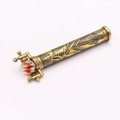 New Vintage Brass Kaleidoscope Toy with Interchangeable Marble Scope Solid Brass Barrel & Wooden Display Etched Brass Design