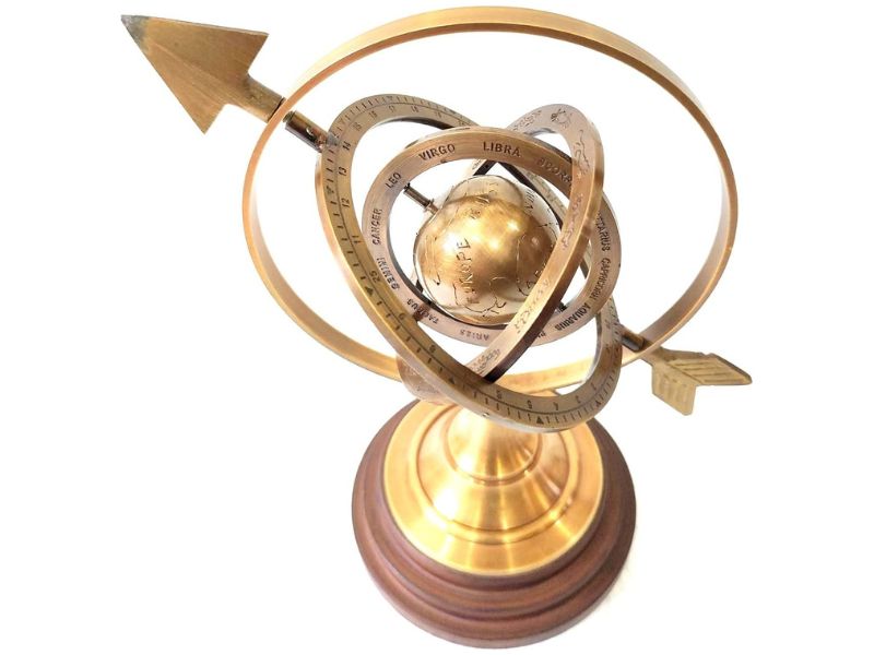Brown Antique Brass Armillary Globe 12 Inch | Nautical Brass Sphere with Wooden Base | Handcrafted Lobe Armillary Showpiece | Vintage Celestial Globe Home Office Study Decor Gift