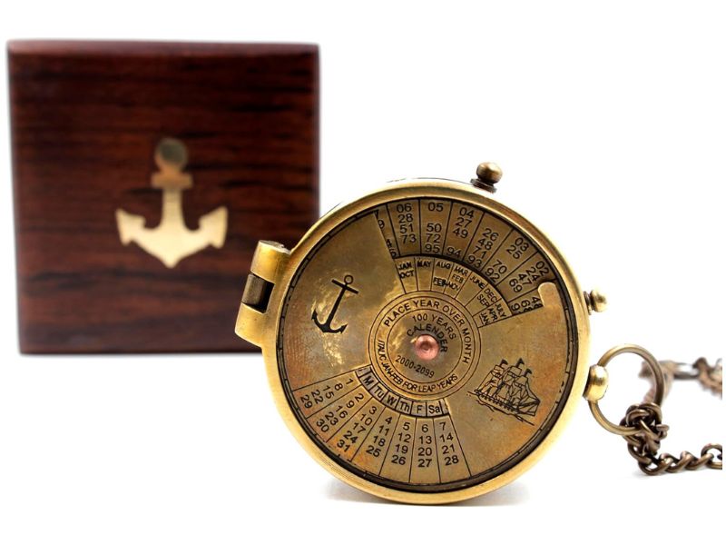 Engraved Brass Pocket Calendar Compass | Vintage Nautical Maritime Instrument Replica | Antique Finish Compass for Camping, Travelling, Home Décor, Collectible Gift for Kids & Family