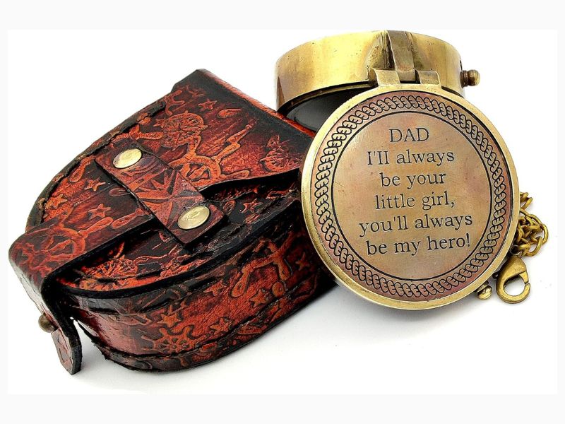 Dad I\'ll Always Be Your Little Girl Compass, Premium Handcrafted Brass Engraved Compass with Leather Case, Sentimental Gift for Father Dad from Daughter, Hero Quote Keepsake, Vintage Compass Gift