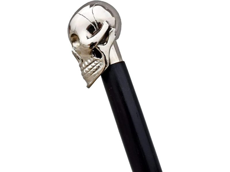 Brass Walking Stick Unique Knob Skull Head Walking Stick Cane Victorian Wooden Cane, Black and Silver, Skull Handle Vintage Style