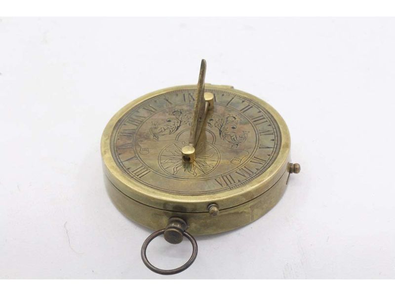 Antique Brass Sundial Compass with Leather Case | Working Nautical Pocket Compass | Vintage Maritime Instrument | Collectible Gift for Men, Explorer, Traveler, Outdoor Décor