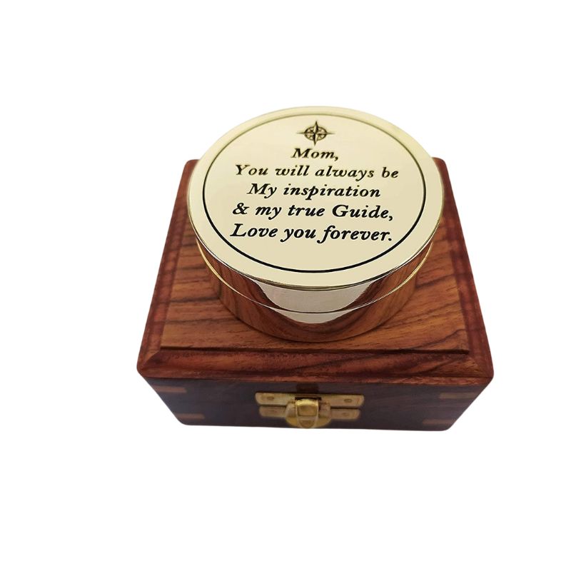 Engraved Brass Sundial Compass with Wood Presentation Box for mom Inspirational & Meaningful Gift for Mom from Son Daughter Birthday Gift