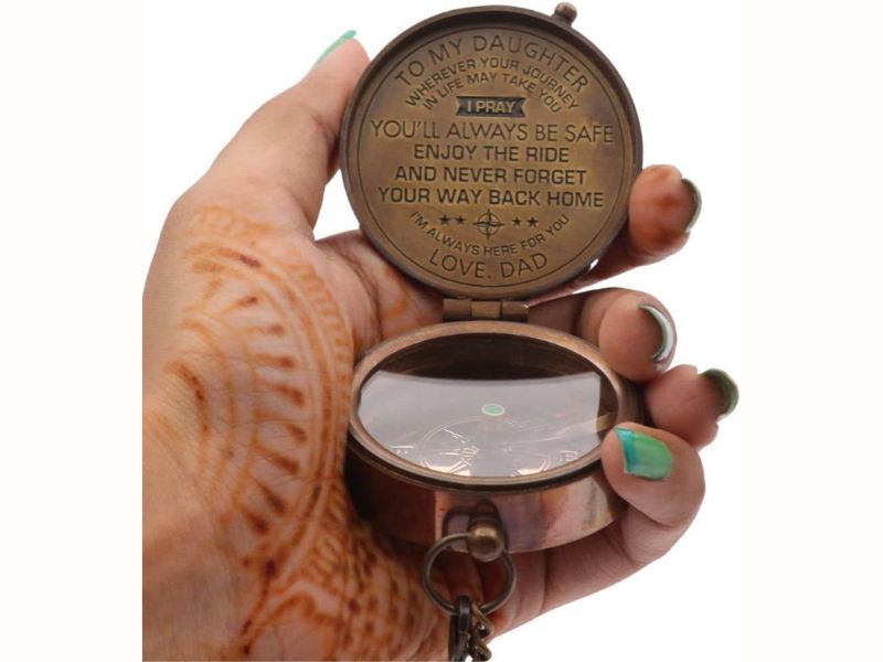 To My Daughter Compass from Dad – Engraved Brass Compass with Leather Case – Vintage Nautical Gift for Daughter – Inspirational Quote “Enjoy the Ride & Find Your Way Back Home” – Graduation Gift