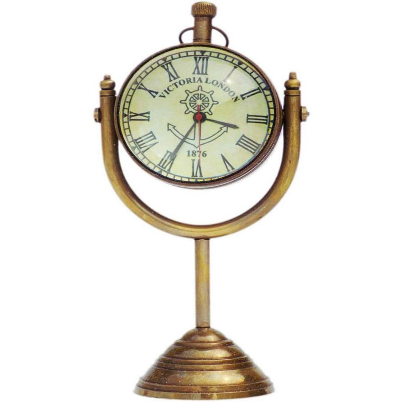 Nautical Maritime Antique Table Clock with Brass Stand Hanging Desk Decor Watch