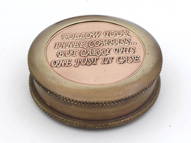 Follow Your Inner Compass But Carry This One Just in Case – Engraved Solid Brass Pocket Compass with Leather Case | Inspirational Quote Compass Gift for Graduation, Birthday, Travel, Men & Women