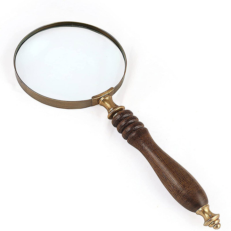 10X Handheld Magnifying Glass Lens, Antique Brass Magnifier, Fine Print Reading, Inspection, Coin &amp;amp; Stamp, Astrologer, Science, Low Sight Elderly, with Wooden Handle, Collectible Décor Gift