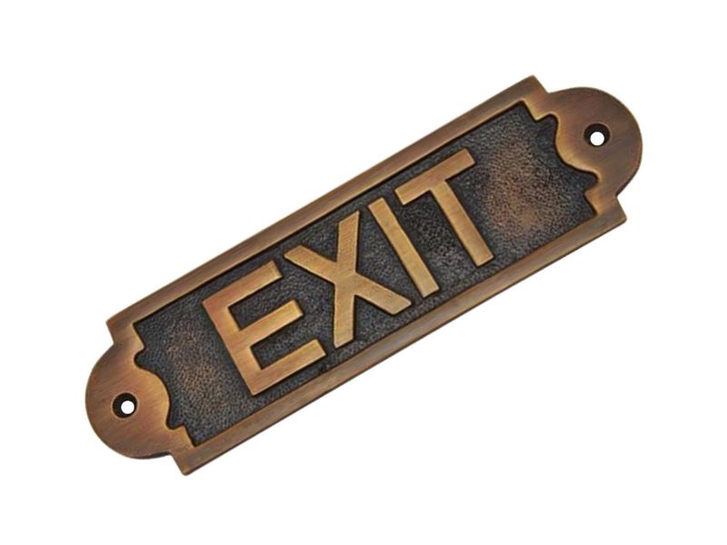 Antique Brass EXIT Door Sign Plaque – Vintage Cast Metal Wall Plate for Home, Office, Pub, or Restaurant – Classic Rustic Finish, Handmade Decorative Sign – Easy Mount with Screws Included