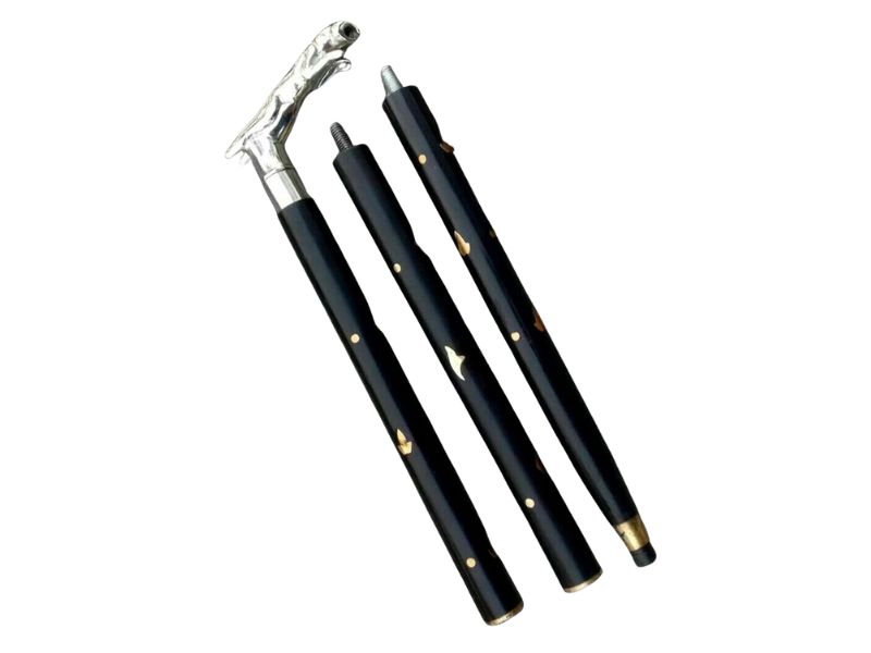 Jaguar Head Handle Walking Stick – Vintage Brass Chrome Panther Cane – 3 Fold Wooden Walking Cane for Men & Women – Collectible Decorative Walking Stick Gift for Father, Grandfather, Gentleman