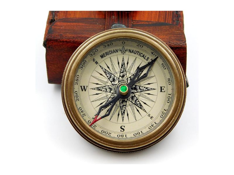 Brass Handmade Fully Functional Compass with Leather Case | Robert Frost “The Road Not Taken” Poem Engraved | Vintage Nautical Pocket Compass Gift for Son, Husband, Traveler, or Collector