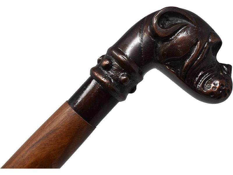 Antique Dog Head Handle Walking Cane – Vintage Style Brass Handle Wooden Stick for Men & Women, 37 Inch Foldable Walking Stick, Collectible Gentleman’s Cane Gift Décor Accessory
