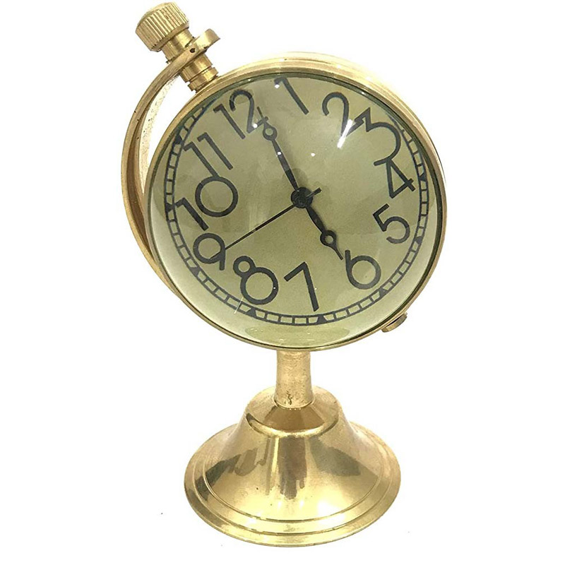Brass Table Clock with Globe Stand Vintage Table Clock