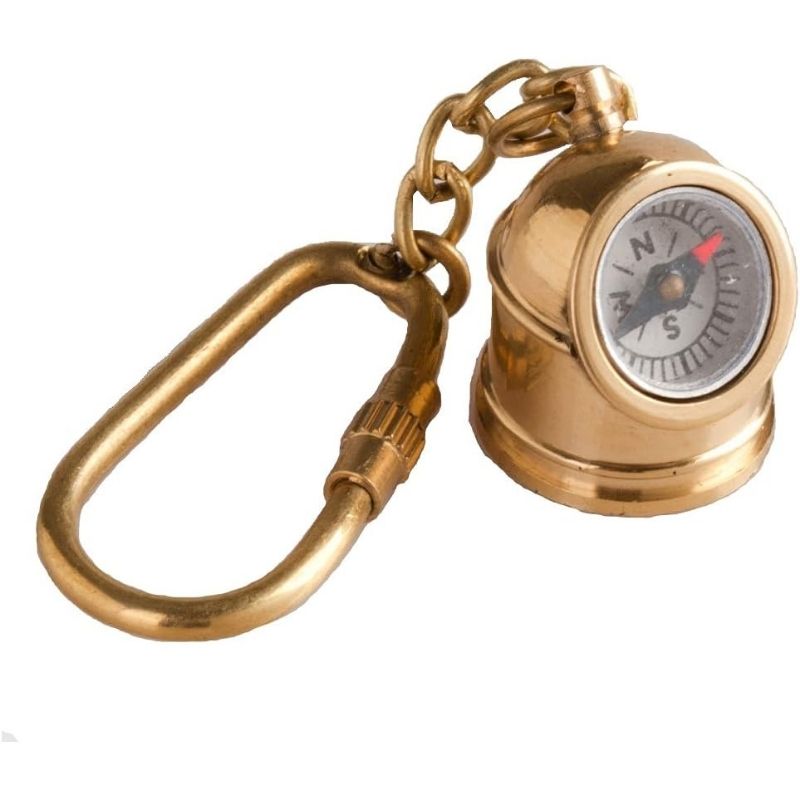 Handmade Brass Miniature Marine Helmet Compass Keychain Nautical Gift