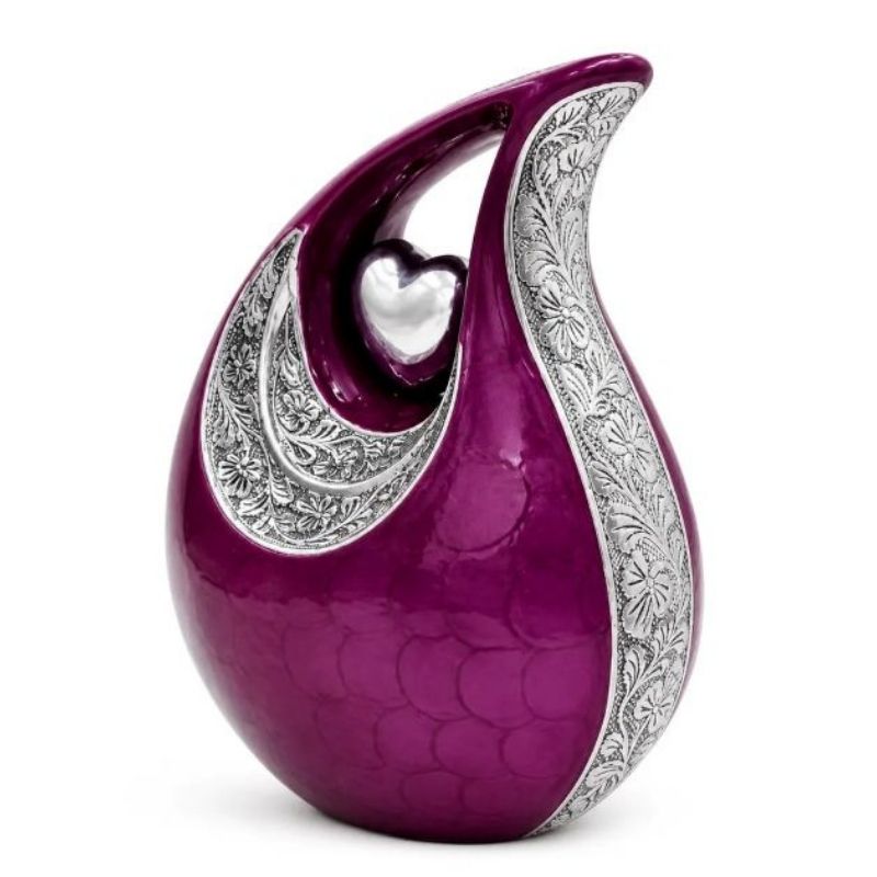 Plum Purple Heart Cremation Urn: Engraved Teardrop Memorial Keepsake Ashes Urn