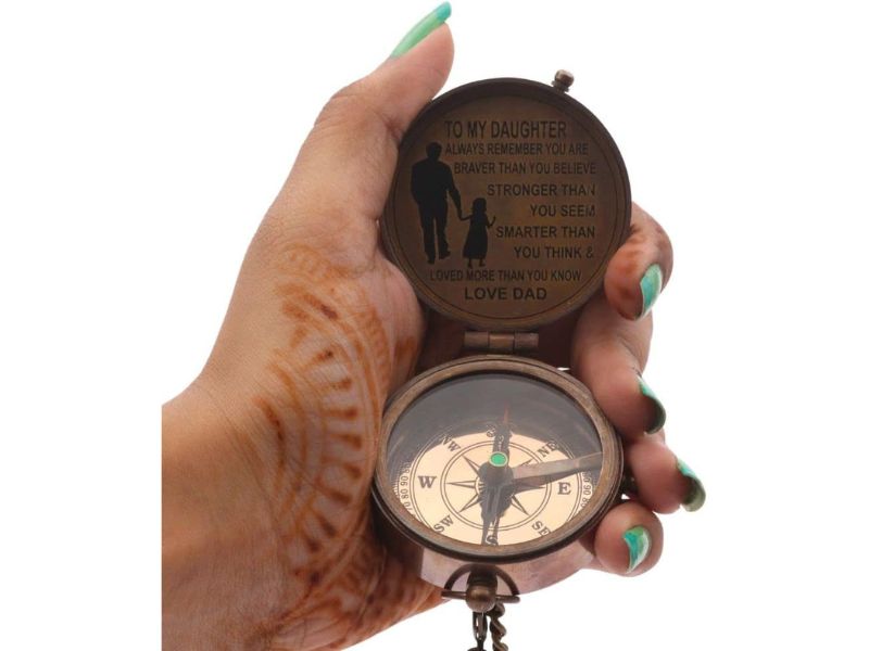 To My Daughter Gifts from Dad – Solid Brass Engraved Compass with Leather Case | Graduation, Baptism, Wedding & Confirmation Gifts for Daughter | Inspirational Quote Keepsake Compass
