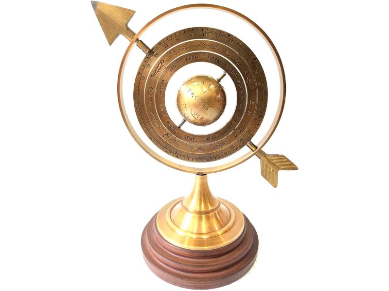 Brown Antique Brass Armillary Globe 12 Inch | Nautical Brass Sphere with Wooden Base | Handcrafted Lobe Armillary Showpiece | Vintage Celestial Globe Home Office Study Decor Gift