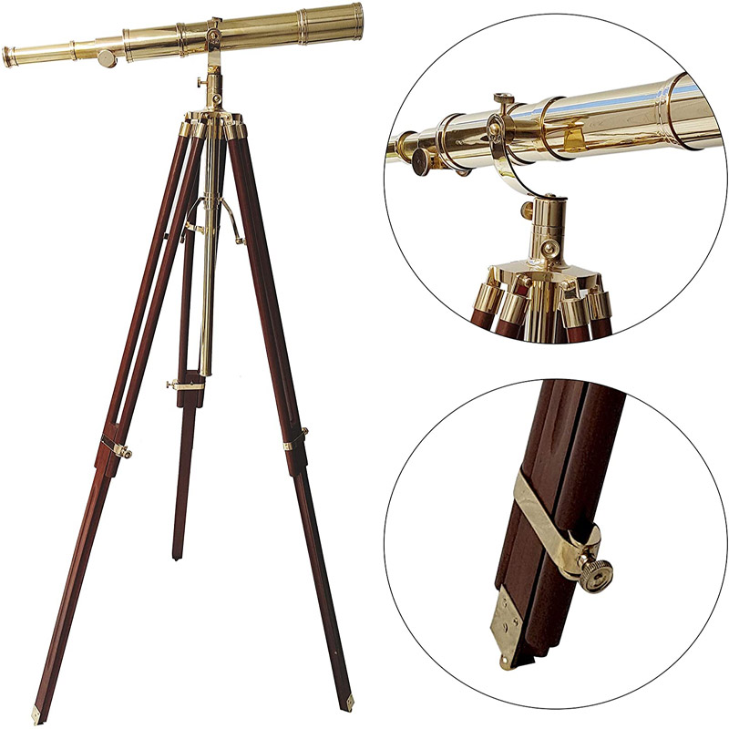 Retro Brass Telescope New Handmade Design Handicrafted Royal Vintage Telescope with Brown Tripod Solid Wood