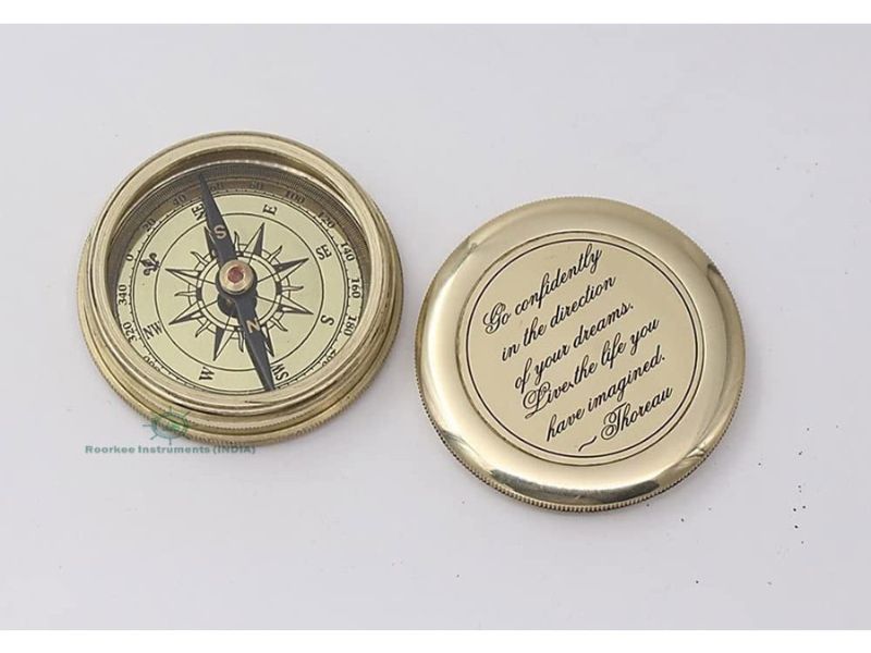 Go Confidently” Quote Brass Compass with Velvet Pouch | Henry David Thoreau Engraved Compass | Inspirational Graduation Gift | Working Directional Pocket Compass for Men, Son, Husband, Traveler