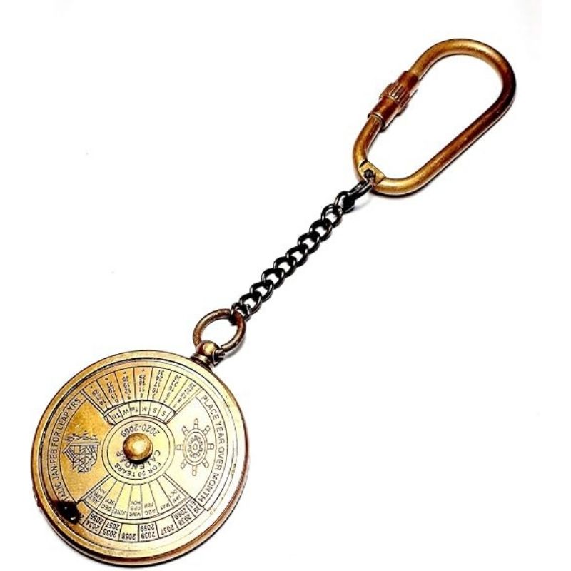 Handmade 50 Year Perpetual Calendar Keychain Antique Brass Nautical Vintage Style 
