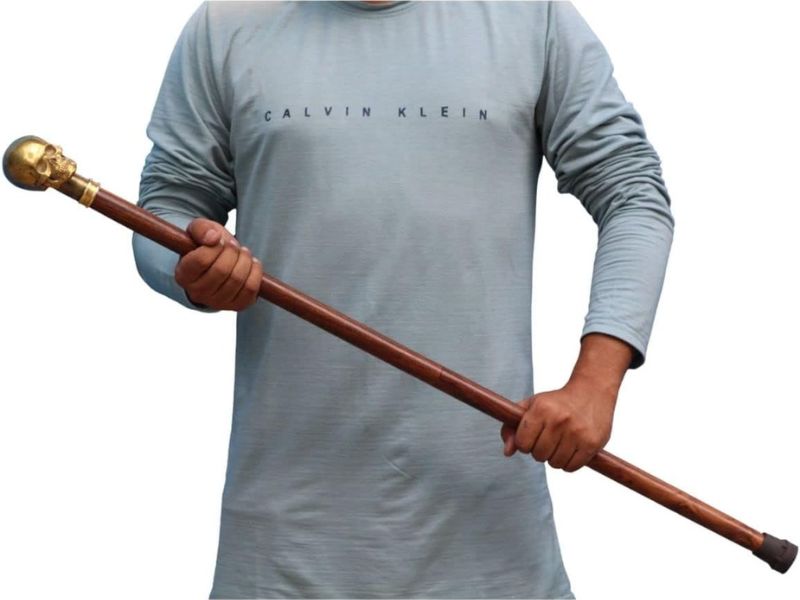 Brass Skull Walking Cane for Men – Heavy Old Brass Cast Skull Handle Walking Stick – Gothic Steampunk Decorative Cane – Solid Hardwood Shaft – Collectible Prop, Costume & Gift