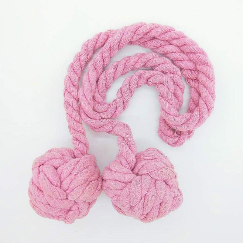 2pcs Cotton Rope Curtain Holdbacks Hand Knitting with Double Ball Braided Drapery Tiebacks - Pink