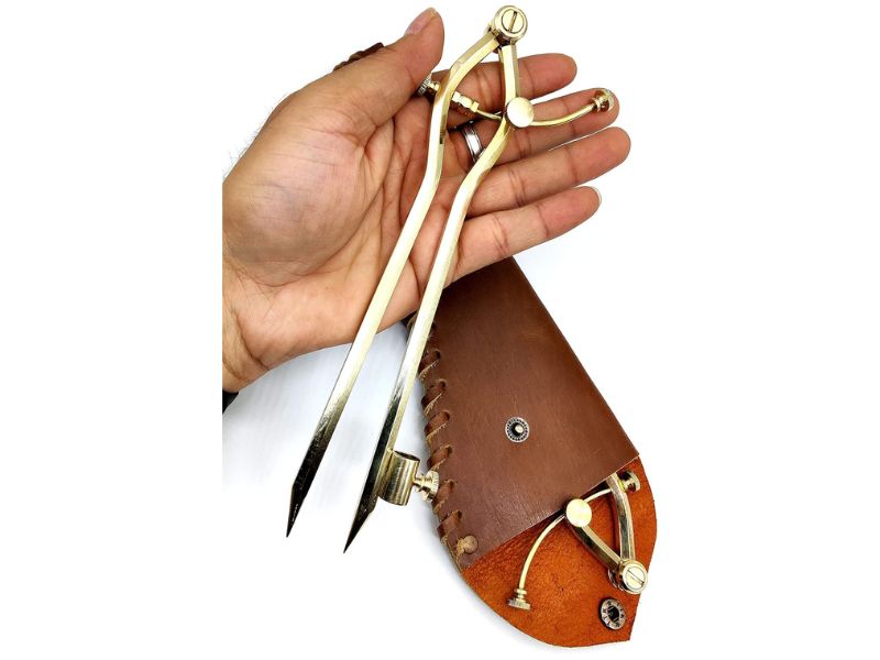 8 Inch Large Pencil Marking Compass with Steel Tip – Leather Scratch Compass & Wing Divider for Woodworking, Metal Scribing, Drafting & Map Plotting – Includes Protective Leather Cover