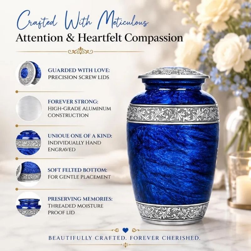 Blue Marble Cremation Urn for Human Ashes – Decorative Memorial Keepsake Urn