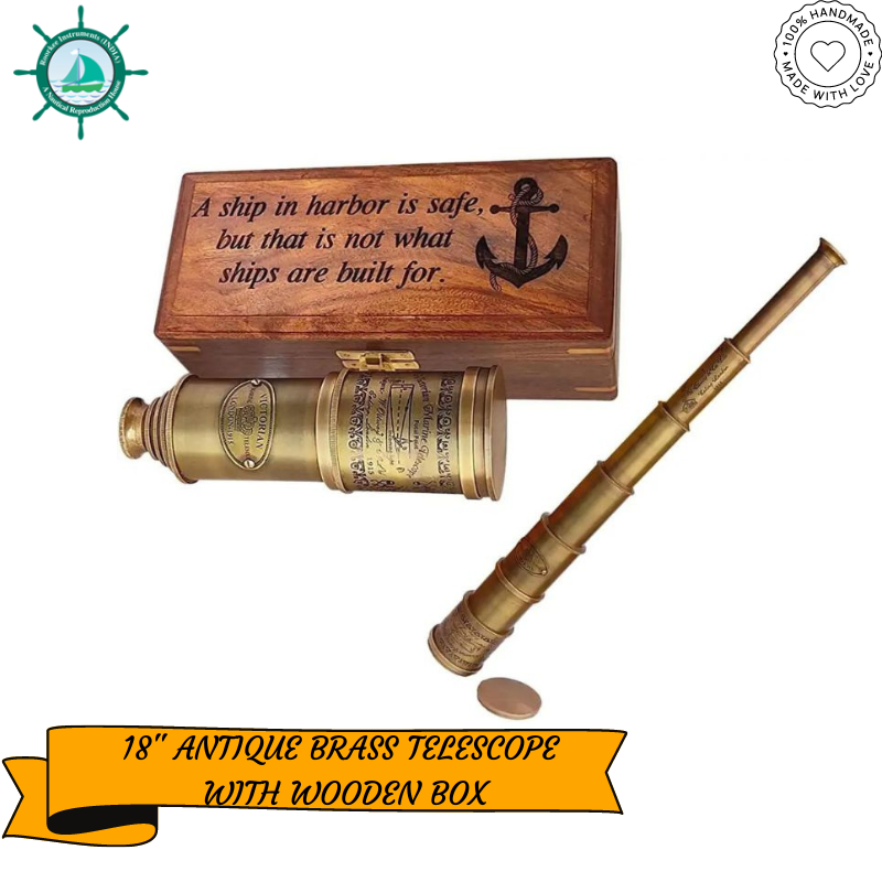 14x Victorian Marine Telescope with Engraved Wooden Box - London-1915 Vintage Model Spyglass Brass Telescope, Gift for Loved one