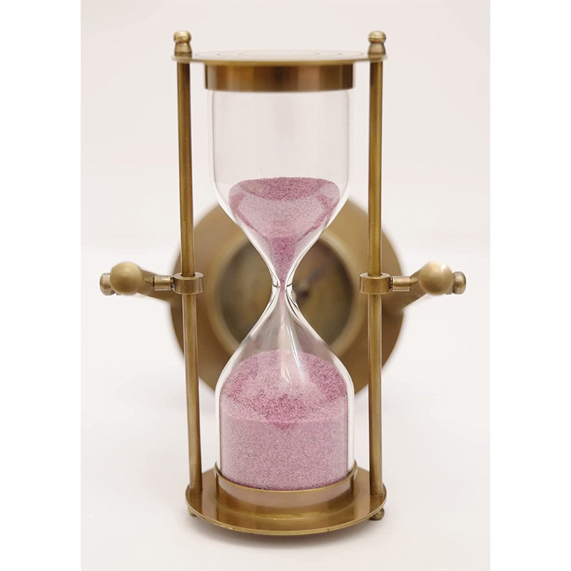 Sand Timer sand clock Antique Brass Sand Timer 5 Minutes with Compass on Hanging Brass Base Hourglass Clock Nautical Theme Decor Compass dial