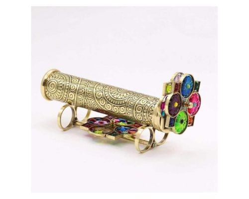 Handmade Brass Kaleidoscope with Interchangeable Wheels and Brass Display Stand Unique & Uncommon Gift for Special Occasions