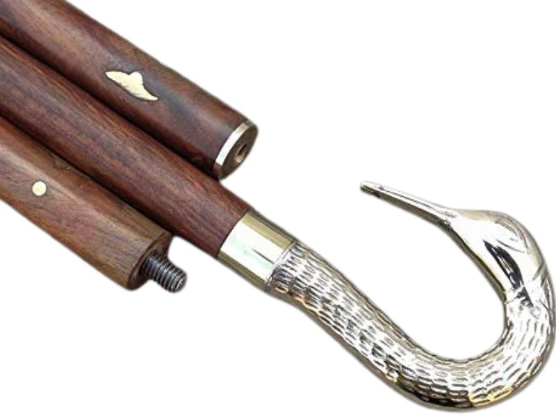 Vintage Swan Face Brass Handle Walking Stick Handcrafted Wooden Cane with Swan Head Handle – Foldable Rosewood Walking Cane for Men & Women – Antique Victorian Style Collectible Gift & Mobility Aid