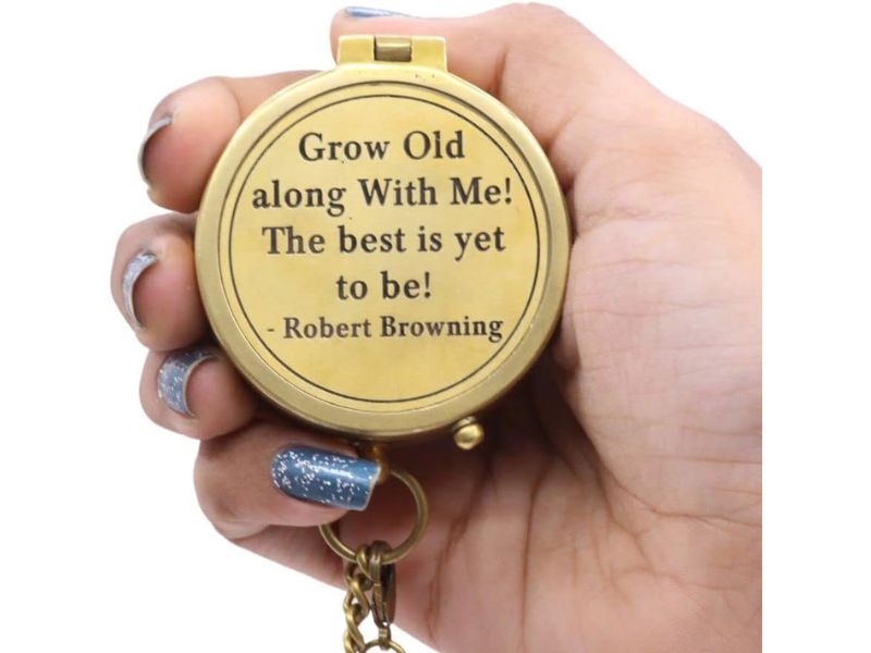 Grow Old Along With Me Brass Compass – Norman Rockwell “Sunset” Design – Romantic Vintage Compass with Chain & Wooden Box – Anniversary, Wedding, or Valentine’s Gift for Husband, Wife, Couples