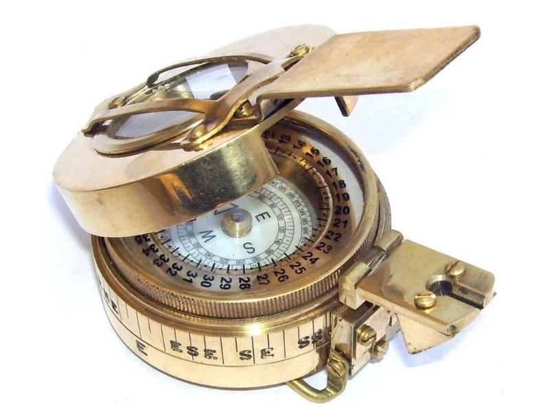 Antique Brass Military Navigation Compass | Vintage Marine Polished Pocket Compass | Nautical Survival Trekking Hunting Outdoor Navigational Instrument