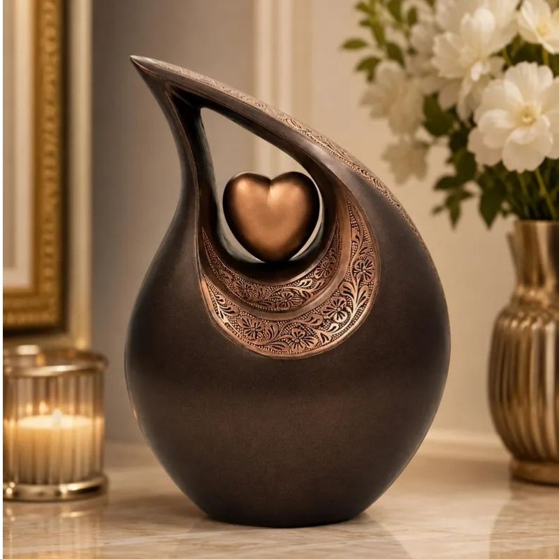 Bronze Heart Cremation Urn: Ornate Memorial Keepsake