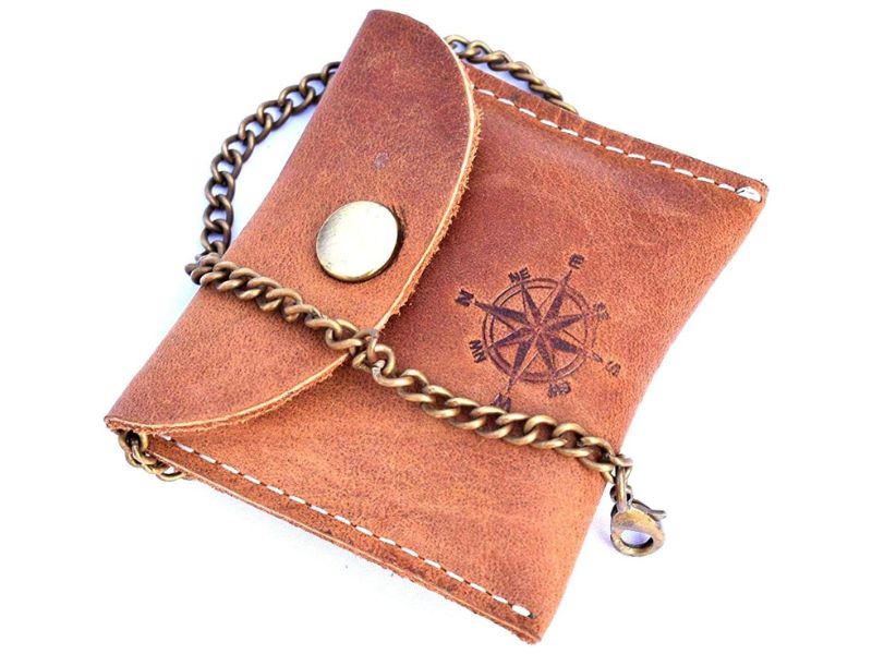 Handmade Nautical Brass Push Button Compass with Chain & Leather Case – Vintage Pocket Compass for Men Women, Maritime Navigation Compass Gift for Traveler, Hiker, Sailor, Anniversary Gift