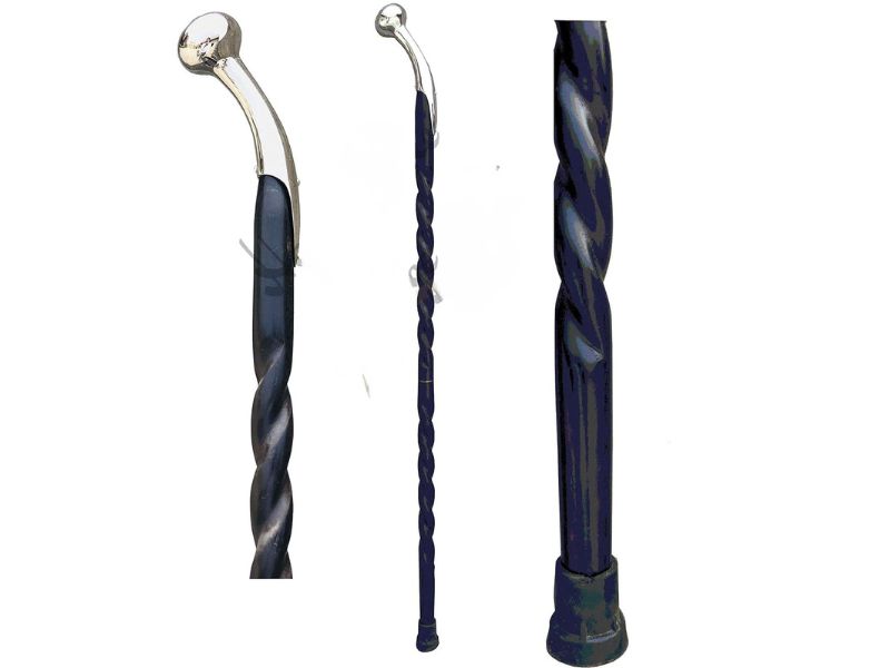 Nickel Handle Walking Cane for Men & Women – Twisted Black Wooden Shaft with Curved Brass Handle 37 Inch – Stylish Walking Stick with Rubber Tip – Elegant Gift for Seniors, Gentlemen & Ladies